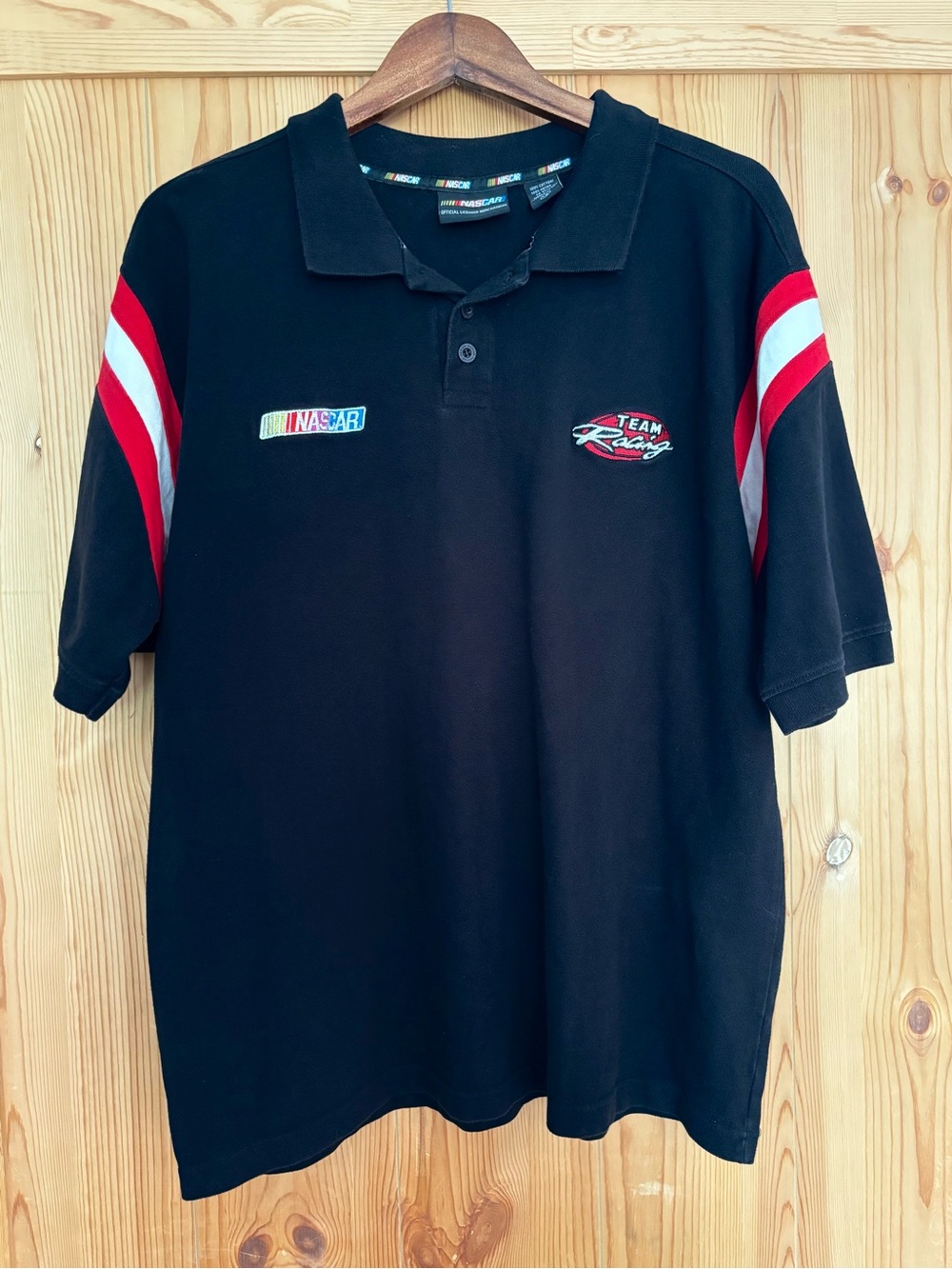 Vintage NASCAR Team Racing Polo Shirt Mens L Black Red Embroidered Y2K Racing